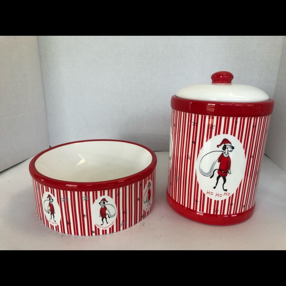 Doggie Dish and Treat Canister Christmas Theme